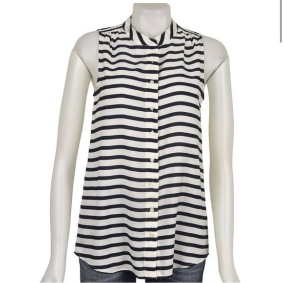J.  Crew Striped Draped Button Down Blouse Blue Cream Size 4‎ - Picture 2 of 7